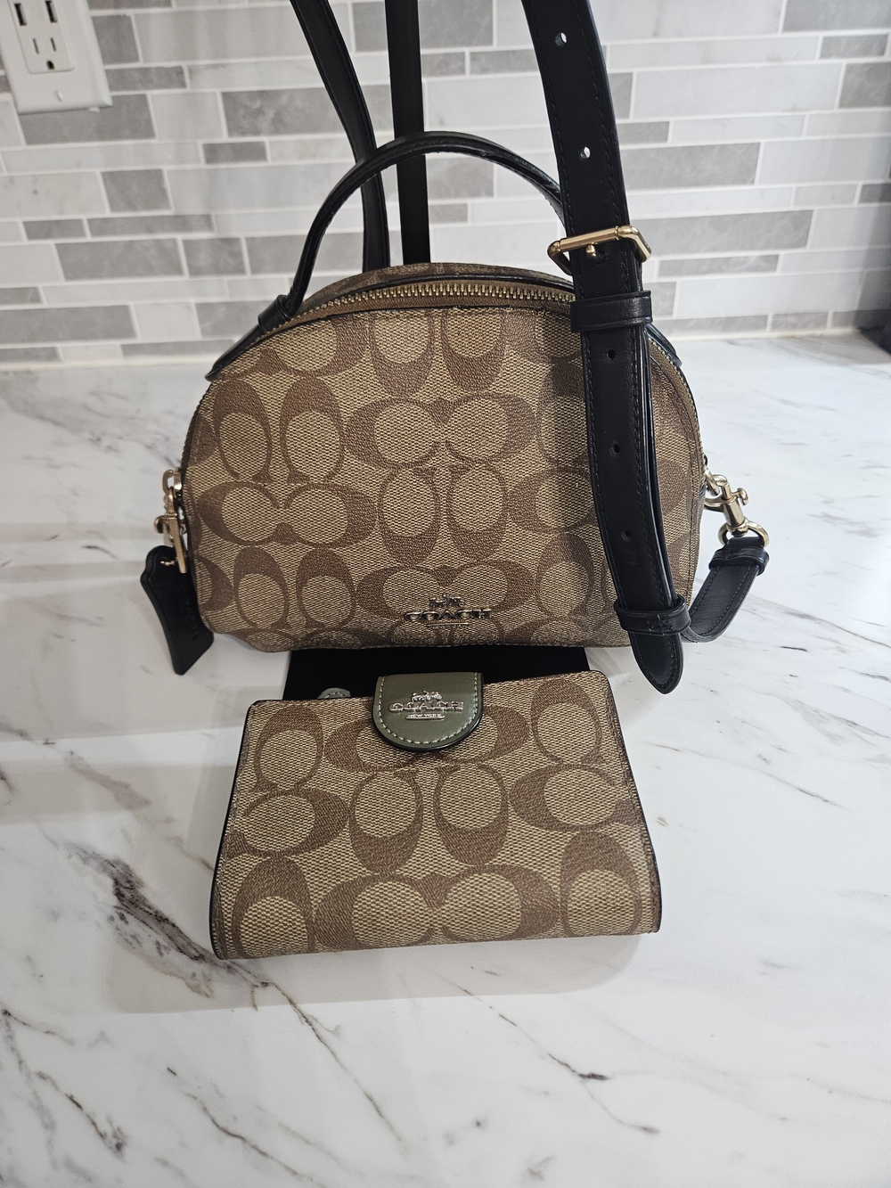 Coach Signature Canvas Dome Crossbody in Khaki/Black